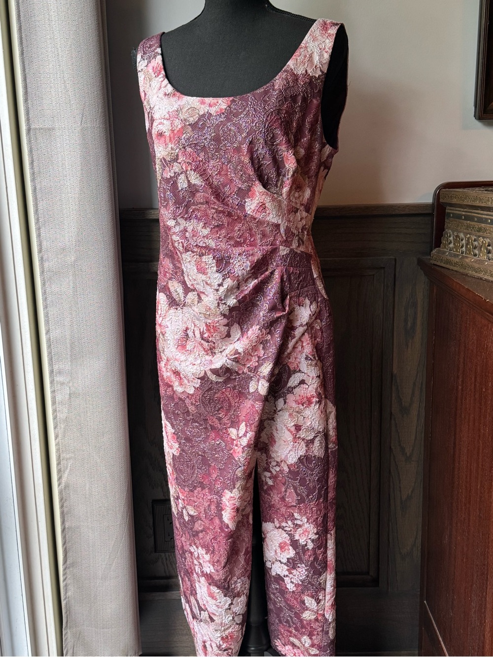 Adrianna Papell Floral Scoop Neck Maxi Dress in Dusty Rose and Blush 10 EUC - Picture 9 of 11